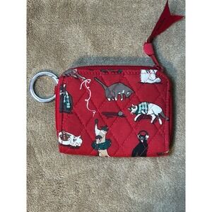 Vera Bradley Holiday Cats Zip Coin Case Purse Wallet Signature Cotton Red New